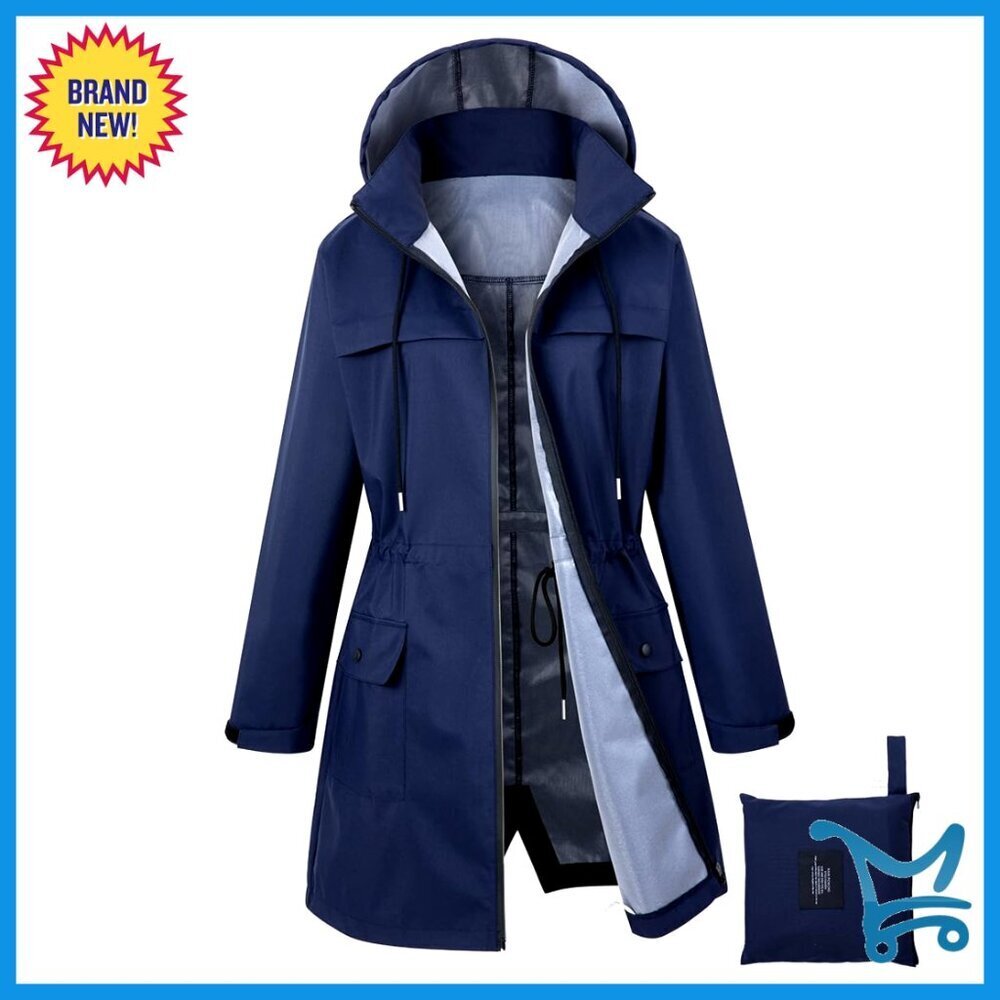 Lightweight Waterproof Rain Jacket Hooded Windbreaker Trench Coat Women's